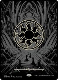Plains (Phyrexian) - Full Art (Oil Slick Raised Foil) - Phyrexia: All Will Be One - Magic: The Gathering card