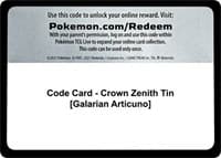 Code Card - Crown Zenith Tin [Galarian Articuno] - SWSH: Crown Zenith - Pokemon card