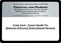Code Card - Crown Zenith Tin [Galarian Articuno] (International Version) - SWSH: Crown Zenith - Pokemon card