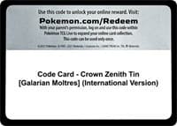Code Card - Crown Zenith Tin [Galarian Moltres] (International Version) - SWSH: Crown Zenith - Pokemon card