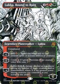 Lukka, Bound to Ruin (Borderless) (Step-And-Compleat Foil) - Phyrexia: All Will Be One - Magic: The Gathering card
