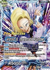 Android 18 // Android 18, Impenetrable Rushdown - Power Absorbed Pre-Release Cards - Dragon Ball Super: Masters card