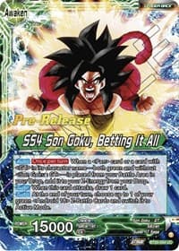 Son Goku // SS4 Son Goku, Betting It All - Power Absorbed Pre-Release Cards - Dragon Ball Super: Masters card