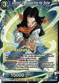 Android 17, Supporting His Sister - Power Absorbed Pre-Release Cards - Dragon Ball Super: Masters card