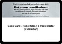 Code Card - Rebel Clash 3 Pack Blister [Duraludon] - SWSH02: Rebel Clash - Pokemon card