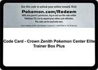 Code Card - Crown Zenith Pokemon Center Elite Trainer Box Plus - SWSH: Crown Zenith - Pokemon card