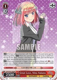 Great Love, Nino Nakano - The Quintessential Quintuplets Movie - Weiss Schwarz card
