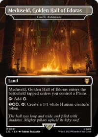 Meduseld, Golden Hall of Edoras - Castle Ardenvale (Borderless) - Commander: The Lord of the Rings: Tales of Middle-earth - Magic: The Gathering card