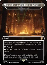 Meduseld, Golden Hall of Edoras - Castle Ardenvale (Borderless) (Surge Foil) - Commander: The Lord of the Rings: Tales of Middle-earth - Magic: The Gathering card