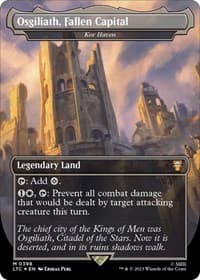 Osgiliath, Fallen Capital - Kor Haven (Borderless) (Surge Foil) - Commander: The Lord of the Rings: Tales of Middle-earth - Magic: The Gathering card