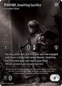 Keeran, Unwitting Sacrifice (Cosmo Foil) - Wicked Prophecy [Wave 1] (eBay Gen Con Exclusive) - Kryptik TCG card