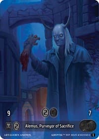 Alemus, Purveyor of Sacrifice (Box Topper) (Glass Foil) - Wicked Prophecy [Wave 1] - Kryptik TCG card