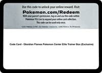 Code Card - Obsidian Flames Pokemon Center Elite Trainer Box (Exclusive) - SV03: Obsidian Flames - Pokemon card