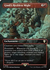 Gimli's Reckless Might (Borderless) (Surge Foil) - Commander: The Lord of the Rings: Tales of Middle-earth - Magic: The Gathering card
