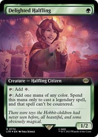 Delighted Halfling (Extended Art) (Surge Foil) - Universes Beyond: The Lord of the Rings: Tales of Middle-earth - Magic: The Gathering card