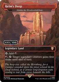 Helm's Deep - Shinka, the Bloodsoaked Keep (Borderless) (Serial Numbered) - Commander: The Lord of the Rings: Tales of Middle-earth - Magic: The Gathering card