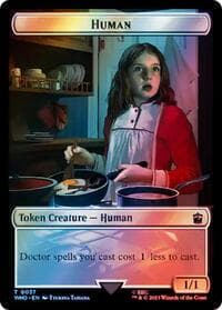 Human (0037) // Dinosaur Double-Sided Token (Surge Foil) - Universes Beyond: Doctor Who - Magic: The Gathering card