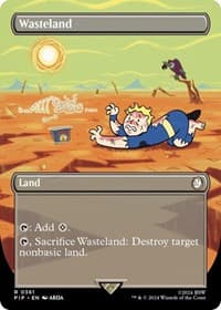 Wasteland (Borderless) - Universes Beyond: Fallout - Magic: The Gathering card