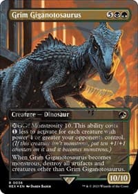 Grim Giganotosaurus (Borderless) (Emblem) - Universes Beyond: Jurassic World Collection - Magic: The Gathering card
