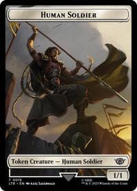 Human Soldier (0015) // Food (0023) Double-Sided Token (Surge Foil) - Universes Beyond: The Lord of the Rings: Tales of Middle-earth - Magic: The Gathering card
