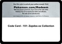 Code Card - 151: Zapdos ex Collection - SV: Scarlet & Violet 151 - Pokemon card