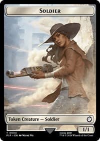 Soldier (0004) // Treasure (0019) Double-Sided Token - Universes Beyond: Fallout - Magic: The Gathering card