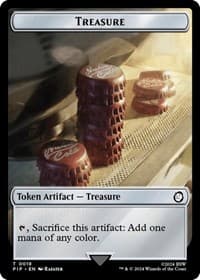 Treasure (0018) // Human Knight Double-Sided Token - Universes Beyond: Fallout - Magic: The Gathering card