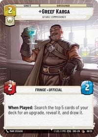 Greef Karga - Affable Commissioner (Hyperspace) - Shadows of the Galaxy: Weekly Play Promos - Star Wars: Unlimited card