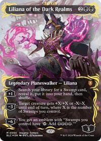Liliana of the Dark Realms (Borderless) (Raised Foil) - Commander: Bloomburrow - Magic: The Gathering card