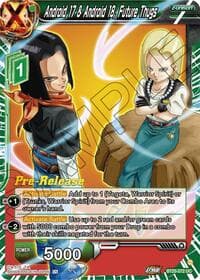 Android 17 & Android 18, Future Thugs - Legend of the Dragon Balls Pre-Release Cards - Dragon Ball Super: Masters card