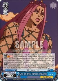 One-on-One, Narciso Anastasia - JoJo's Bizarre Adventure: Stone Ocean Premium Booster - Weiss Schwarz card
