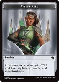 Emblem - Vivien Reid // Elf Warrior Double-Sided Token - Foundations - Magic: The Gathering card
