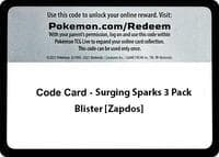 Code Card - Surging Sparks 3 Pack Blister [Zapdos] - SV08: Surging Sparks - Pokemon card