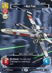 Red Five - Running the Trench (Prestige) - Jump to Lightspeed - Star Wars: Unlimited card