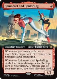 Spinneret and Spiderling (Extended Art) - Marvel's Spider-Man - Magic: The Gathering card