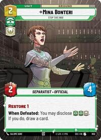Mina Bonteri - Stop This War (Hyperspace Foil) - Secrets of Power - Star Wars: Unlimited card