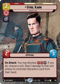 Syril Karn - Where Is He? (Hyperspace Foil) - Secrets of Power - Star Wars: Unlimited card