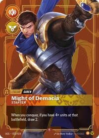 Garen, Might of Demacia (Metal) (Best Of) - Riftbound Organized Play Promotional Cards - Riftbound: League of Legends Trading Card Game card