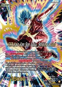 Son Goku // SSB Kaio-Ken Son Goku, Striking a God (SLR) - Fearsome Rivals - Dragon Ball Super: Masters card