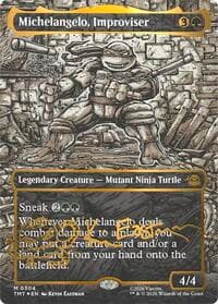 Michelangelo, Improviser (Borderless) (Gold-Stamped Signature) - Teenage Mutant Ninja Turtles - Magic: The Gathering card