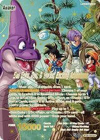 Son Goku, Pan, & Trunks // Son Goku, Pan, & Trunks, Exciting Adventures (SLR) - Three Glorious Fighters - Dragon Ball Super: Masters card