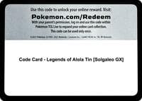 Code Card - Legends of Alola Tin [Solgaleo GX] - SM Base Set - Pokemon card