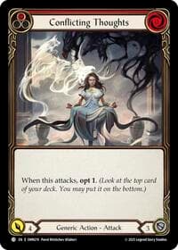 Conflicting Thoughts (Red) - Omens of the Third Age - Flesh and Blood TCG card