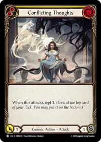 Conflicting Thoughts (Yellow) - Omens of the Third Age - Flesh and Blood TCG card