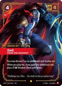 Zed, From the Shadows (Overnumbered) - Vendetta - Riftbound: League of Legends Trading Card Game card