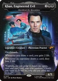 Khan, Engineered Evil - Sheoldred, the Apocalypse (Borderless) - Star Trek: Stardates - Magic: The Gathering card