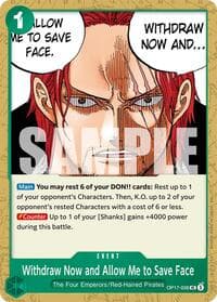 Withdraw Now and Allow Me to Save Face - The World's Strongest Warriors - One Piece Card Game card