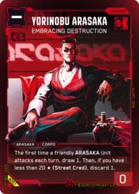 Yorinobu Arasaka - Embracing Destruction - Embracing Power - Beta Starter Deck - Cyberpunk TCG card