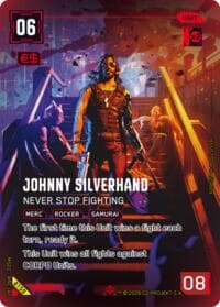 Johnny Silverhand - Never Stop Fighting (IO) - Welcome to Night City - Beta - Cyberpunk TCG card