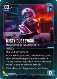 Misty Olszewski - Mender of Broken Spirits - Welcome to Night City - Retail - Cyberpunk TCG card
